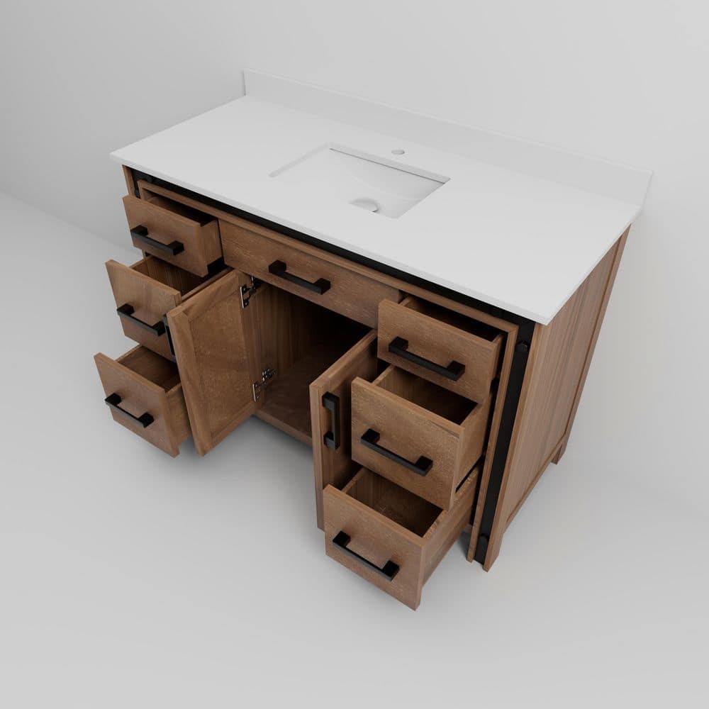 Ziva 48" Rustic Barnwood Single Sink Bathroom Vanity with White Quartz Top