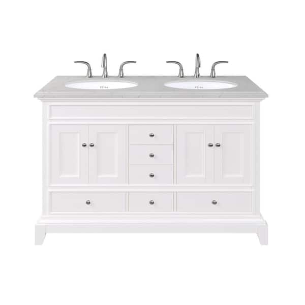 Elite Stamford 48 in. Double Sink White Bath Vanity with Double-Ogee White Carrara Quartz Top (Assembled)