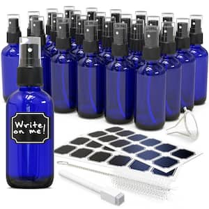 4 oz. Glass Spray Bottles with Funnel, Brush, Marker and Labels - Blue (Pack of 24)