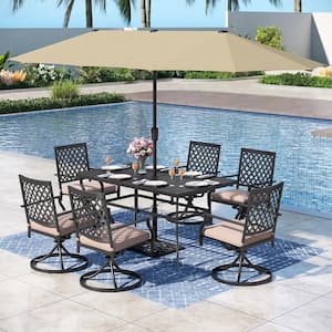 8-Piece Metal Outdoor Patio Dining Set with with Beige Cushions and Umbrella