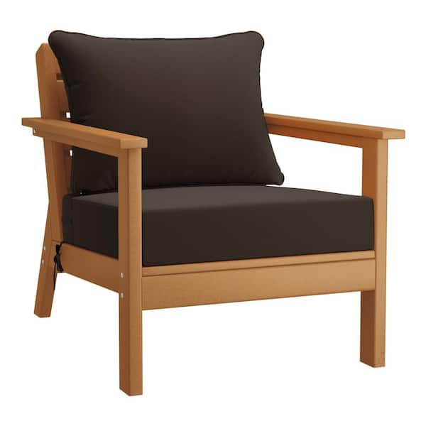 WESTIN OUTDOOR Birchwood Outdoor Patio Deep Seating HDPE Plastic Lounge Chair in Teak with Brown Cushions