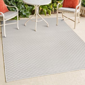 Finn High-Low Modern Minimalist Checkered Monotone Ivory/Cream 3 ft. x 5 ft. Indoor/Outdoor Area Rug