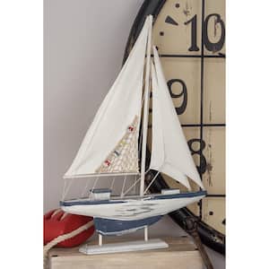 White Wood Sail Boat Sculpture (Set of 2)