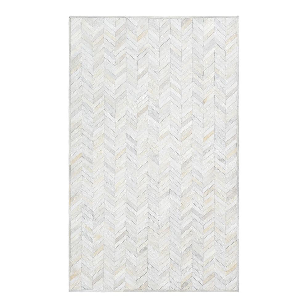 Meir Handmade Ivory Wool & Cowhide Geometric 8' x 10' Rug