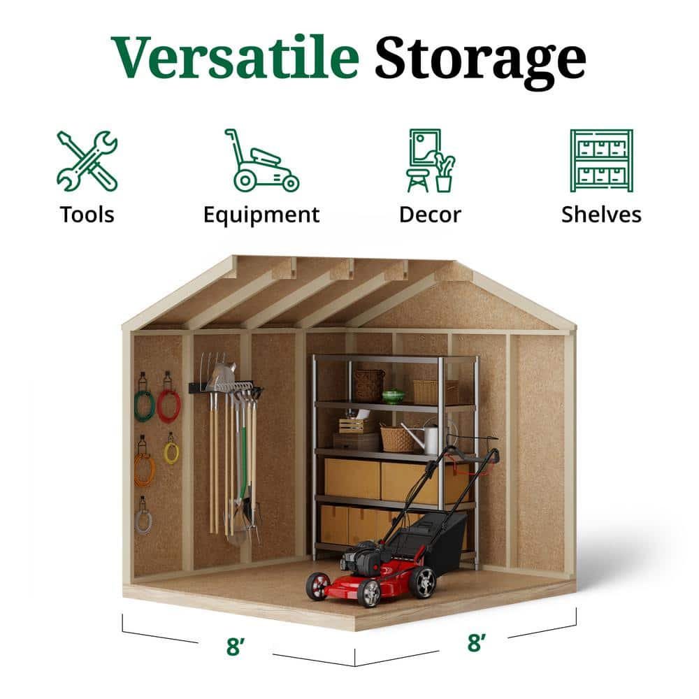 8x8 Dark Gray Wood Storage Shed with Windows and Floor