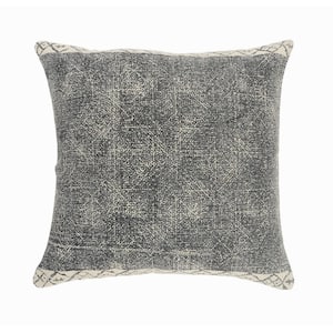 Bordered Gray / White Distressed Rustic Soft Poly Fill 20 in. x 20 in. Indoor Throw Pillow