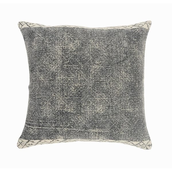 Unbranded Bordered Gray / White Distressed Rustic Soft Poly Fill 20 in. x 20 in. Indoor Throw Pillow