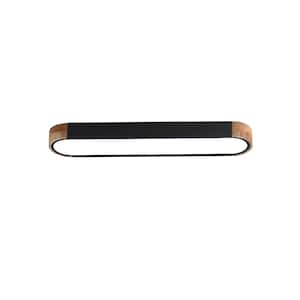 Lumin 38 in. W 1-Light Black and Wood Integrated LED Flush Mount Minimalist Long Oval Ceiling Light for Bathroom/Kitchen