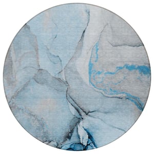 HomeRoots Blue and Gray 8 ft. Round Abstract Indoor / Outdoor Area Rug ...