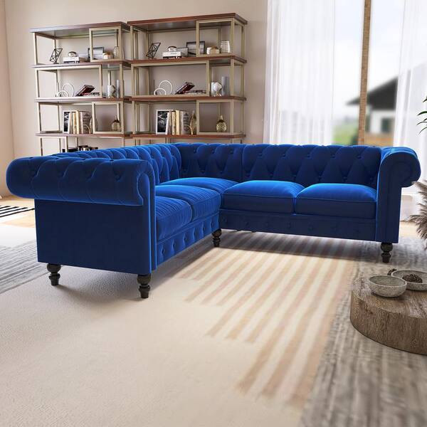 Navy Velvet Chesterfield Corner Sofa Set | Brokeasshome.com