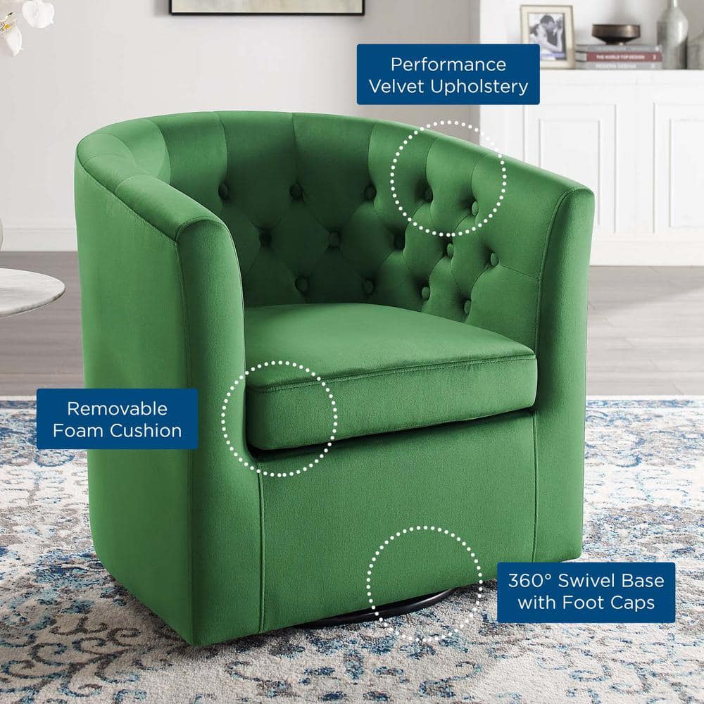 Emerald Velvet Tufted Swivel Barrel Accent Chair