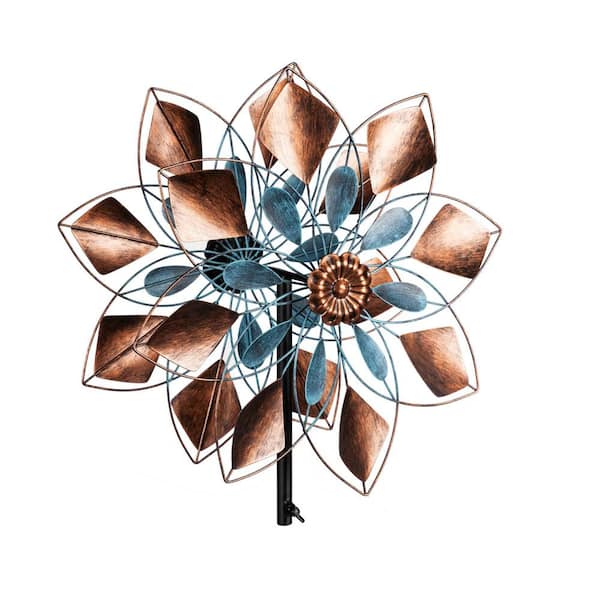 Evergreen Wind Spinner Topper, Copper and Turquoise Blooms