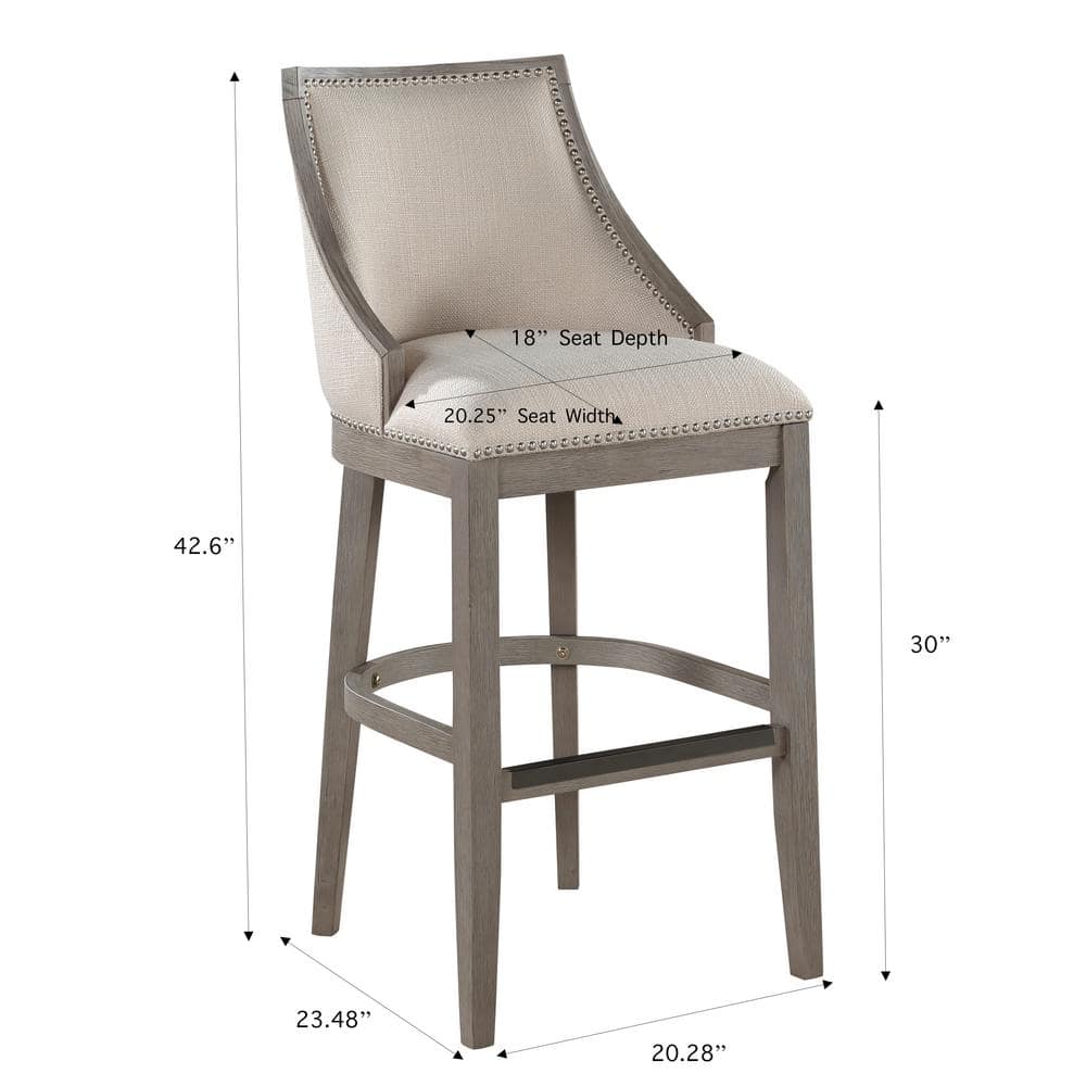 Elegant Driftwood Gray Solid Wood Transitional Bar Stool