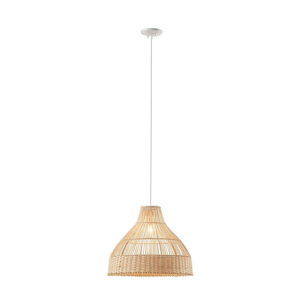 mieres 60-Watt 1-Light Bell Shaped Bamboo Pendant Light, No