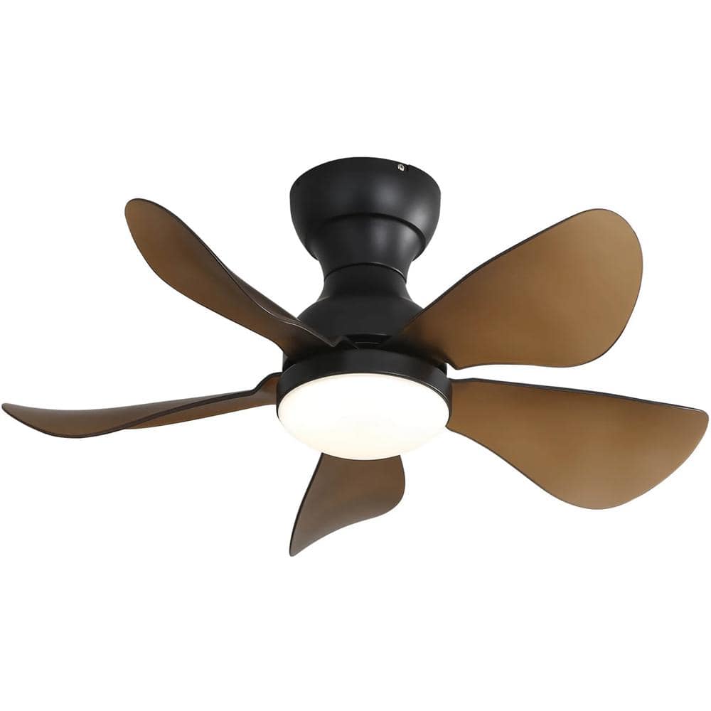 29 in. Indoor Brown Low Profile Flush Mount Ceiling Fan with Light and Reve