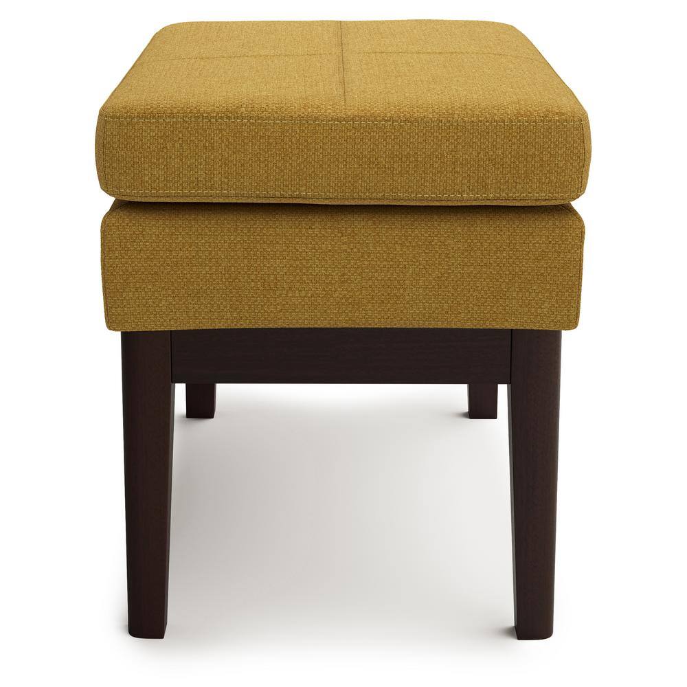 Carlson Marigold Linen Mid Century Ottoman Bench with Wood Frame