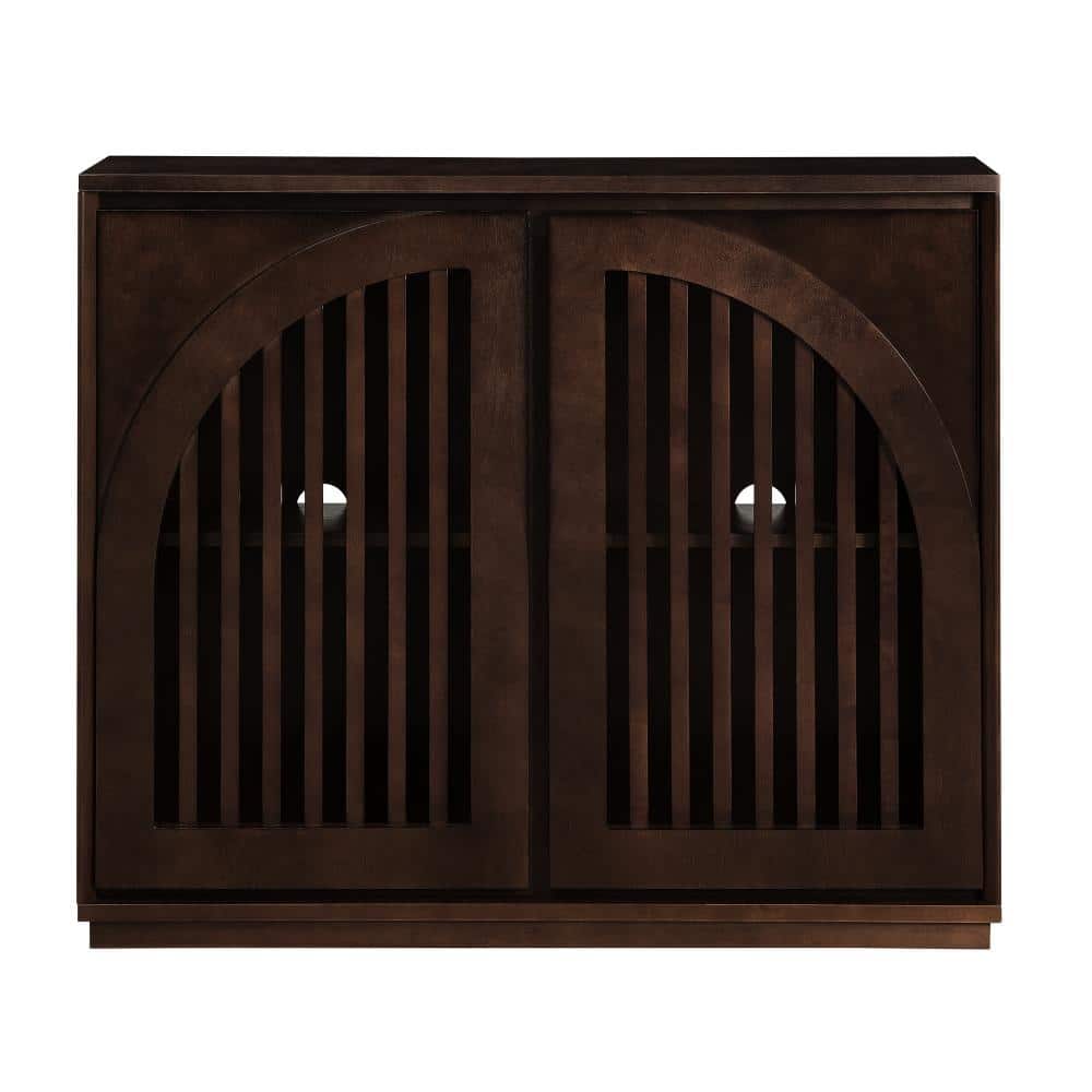 Dark Walnut Solid Wood Buffet with Fluted Doors, Outlet Holes, Storage Shelves durable construction
