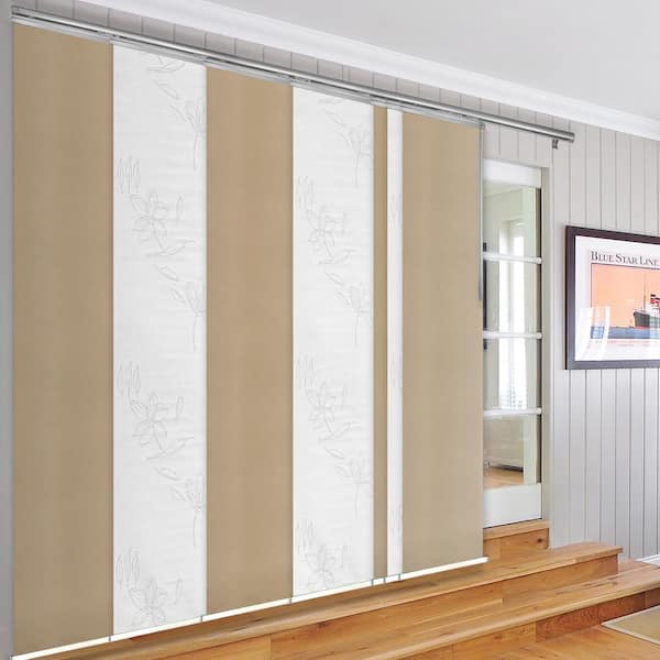 EMOH Kalinda 110 in. - 153 in. W x 94 in. L Adjustable 7- Panel White Single Rail Panel Track with 23.5 in. Slates