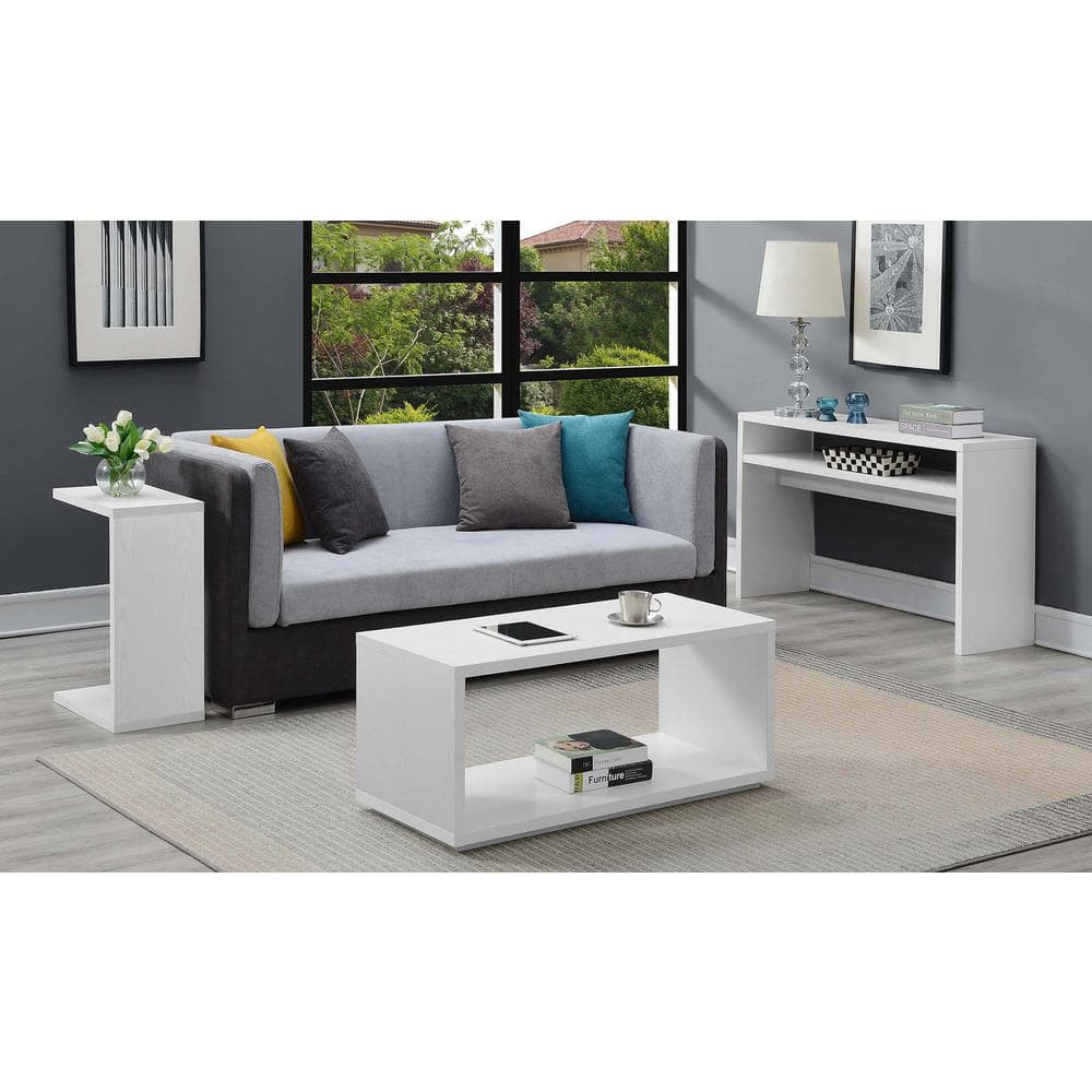 White Wood C-Shaped End Table