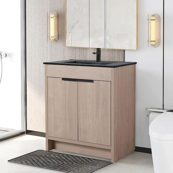 Light Oak Effect Bathroom Under Basin Sink Storage Cabinet