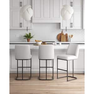 Serena Modern 29.13 in. White Metal Bar Stool with Leatherette Upholstered Seat (Set of 3)