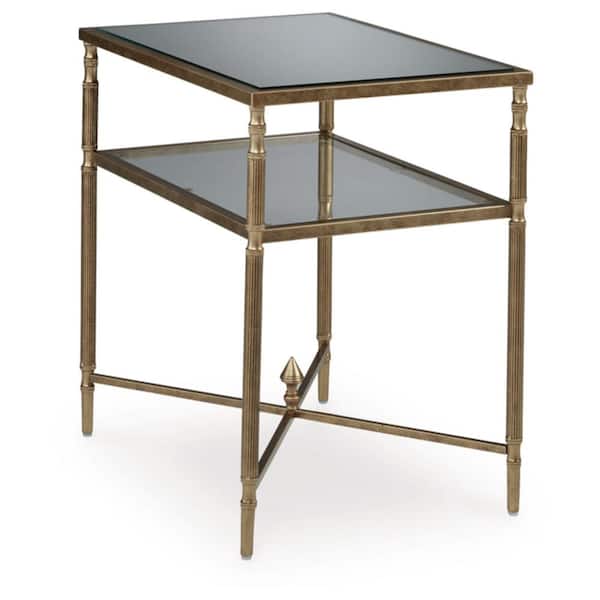 Signature Design by Ashley Cloverty 25.75 in. Gold Finish Rectangle Glass End Table with Shelf