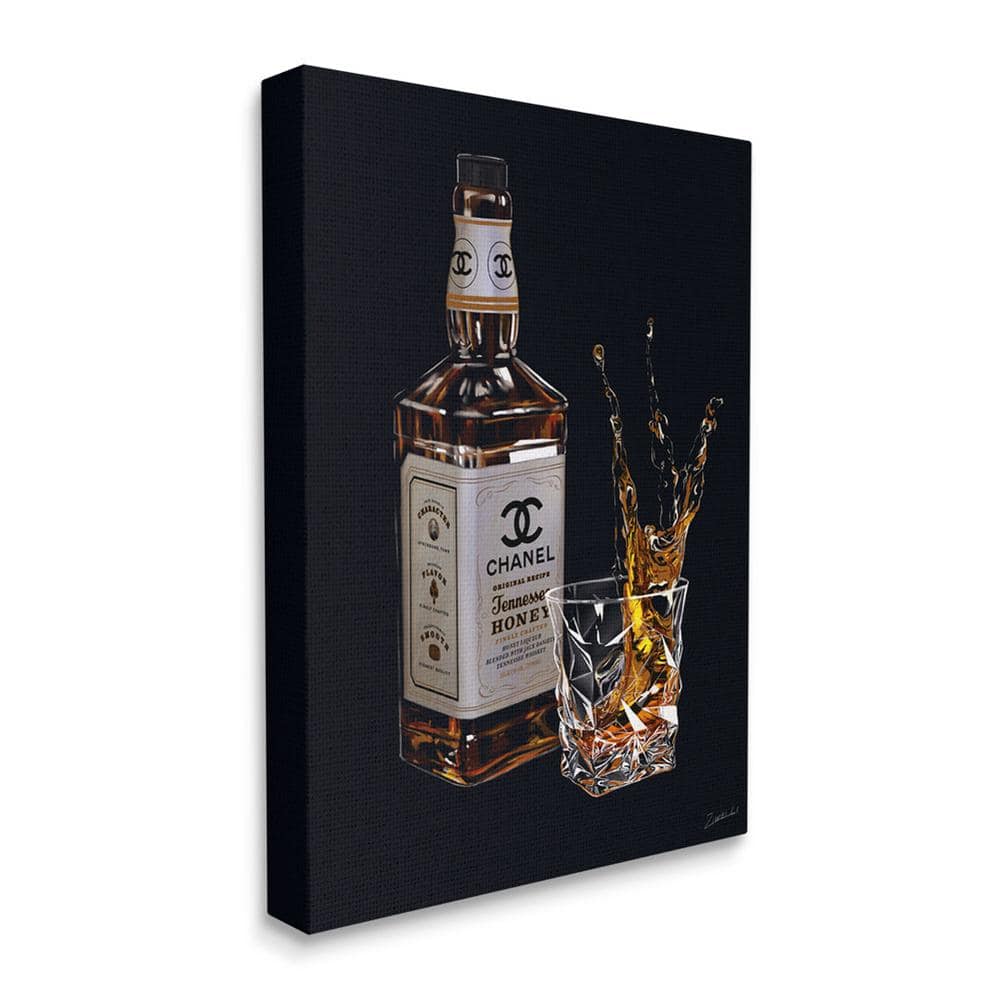 Splashing Whiskey Bottle and Glass Canvas Wall Art