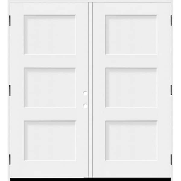 Legacy 72 in. x 80 in. 3P Equal Shaker RHOS Unfinished White Fiberglass Double Prehung Front Door w/4-9/16 Jamb