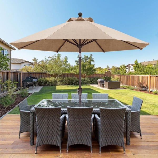 abccanopy patio umbrellas ABCCANOPY 9 ft. Steel Market Push Tilt Outdoor Patio Umbrella, with 5-Year-Non-Fading Olefin Fabric in Light Beige