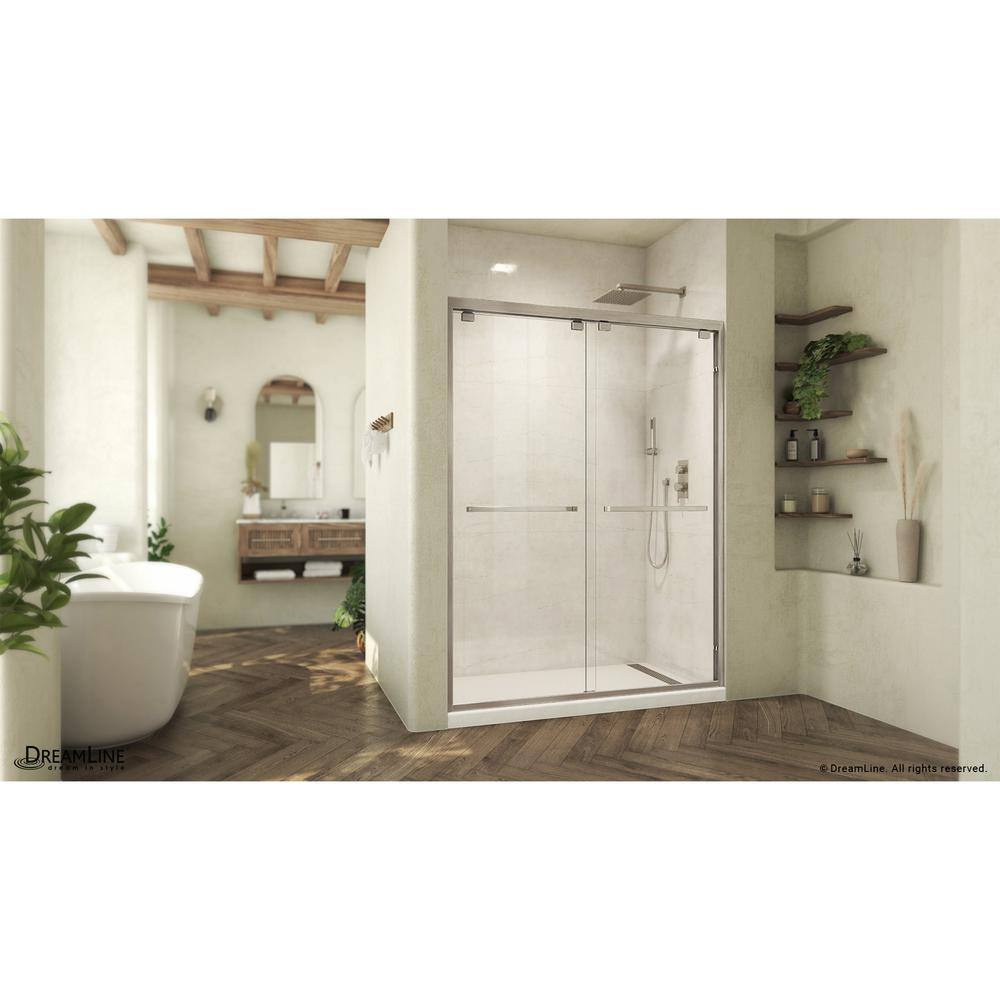 Abbey 56-60 in Frameless Sliding Shower Door in Brushed Nickel and Clear Glass