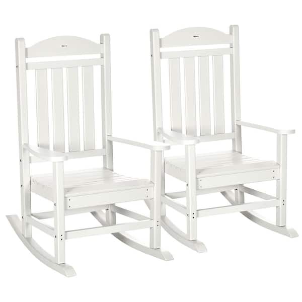 Outsunny White Wood Outdoor Rocking Chair