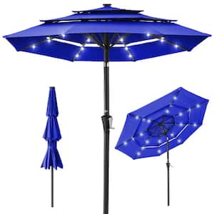 10 ft. Steel Market Solar Tilt Patio Umbrella with 24 LED Lights, Tilt Adjustment, Easy Crank in Blue