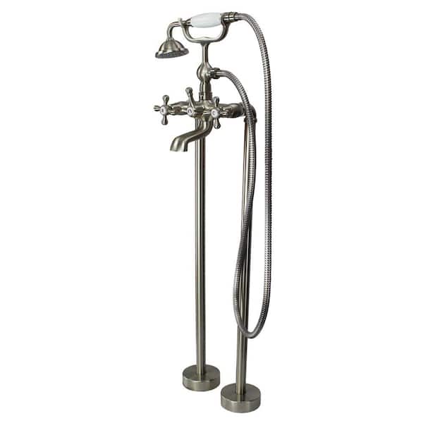 Transolid Cromwell 2-Handle Freestanding Floor Mount Tub Faucet with Handshower in Brushed Nickel