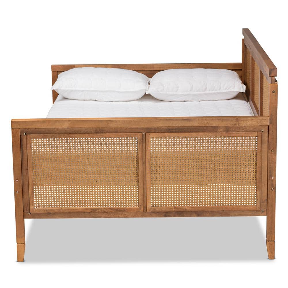 Full Size Walnut Wood Tufted Upholstered Daybed with Slats