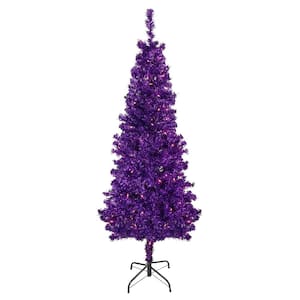 4 ft. Purple Pre-Lit Tinsel Artificial Christmas Tree with 70 Clear Lights
