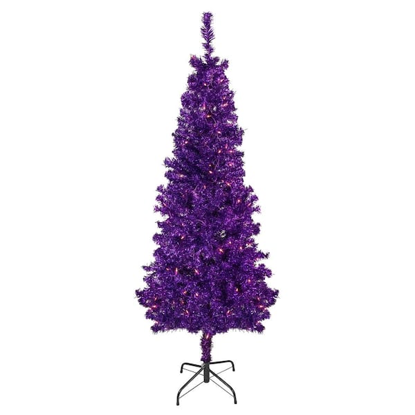 Northlight 4 ft. Purple Pre-Lit Tinsel Artificial Christmas Tree with 70 Clear Lights