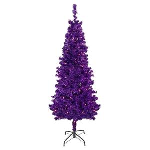 6 ft. Purple Pre-Lit Tinsel Artificial Christmas Tree with 200 Clear Lights