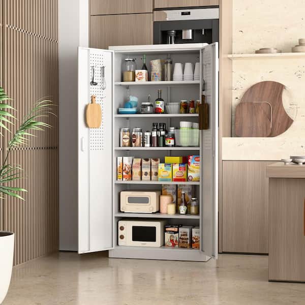 32 in. W x 71 in. H x 16 in. D Black Lockable Metal Storage Freestanding Cabinet with 5-Shelve, Pegboard and 4-Hook