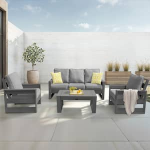 Pacifica Gray 4-Piece Plastic Patio Conversation Deep Seating Set with Gray Cushions