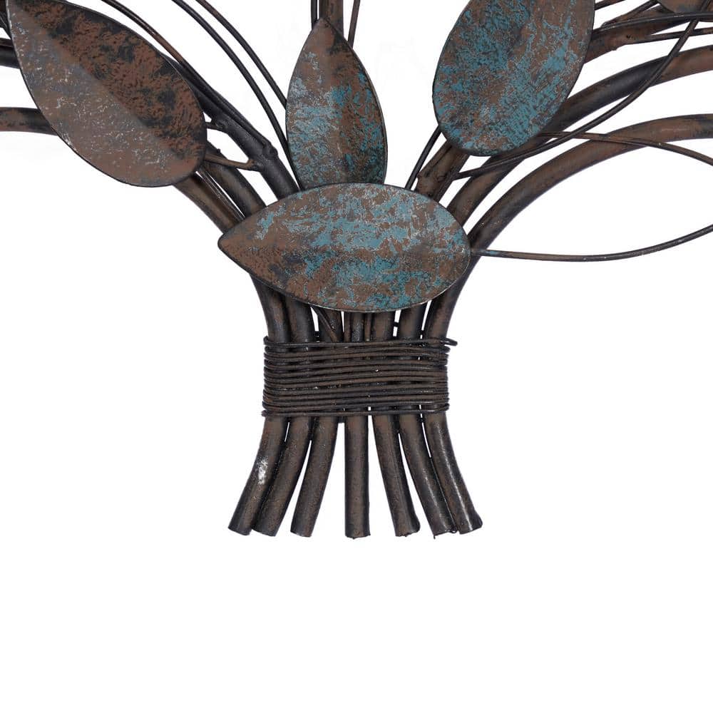 51" Blue and Brown Metal Leaf Wall Sculpture