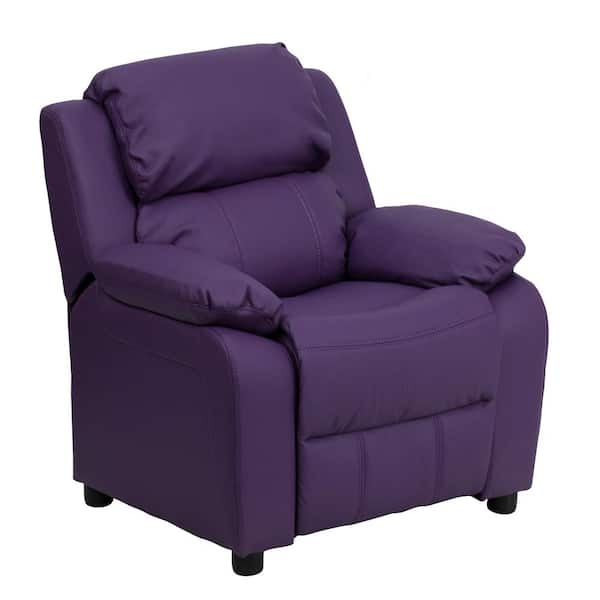Flash Furniture Deluxe Padded Contemporary Purple Vinyl Kids Recliner with Storage Arms