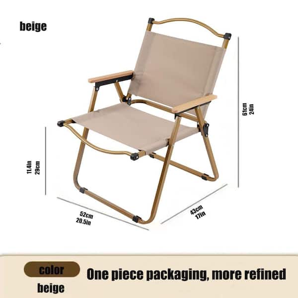 Outdoor Beige Wood Grain Folding Chair Fishing Chair Camping Beach Cha