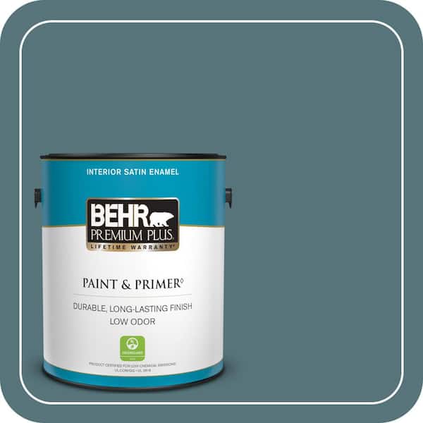 BEHR PREMIUM PLUS 1 gal. Home Decorators Collection #HDC-FL15-03 Blue Sage Satin Enamel Low Odor Interior Paint & Primer