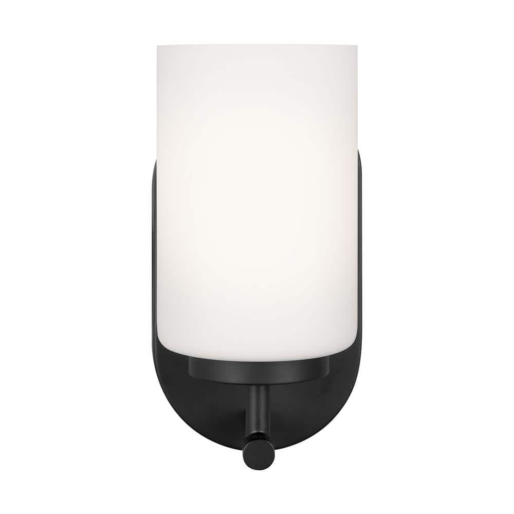 Midnight Black Bronze 1-Light Wall Sconce with Opal Glass Shade