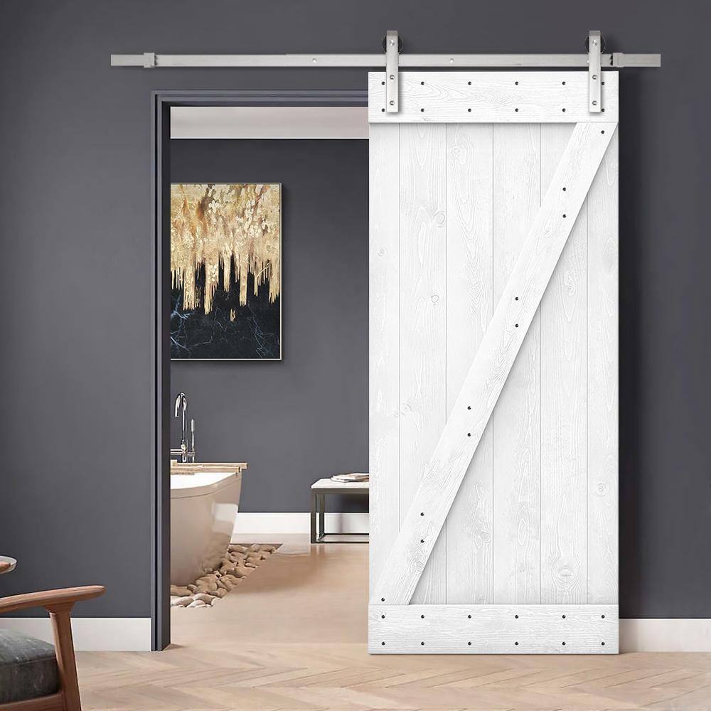 White Pine Wood Sliding Barn Door with Stainless Steel Hardware Kit