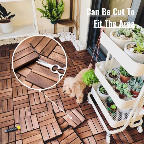 12 in. x 12 in. Outdoor Checker Square Wood Interlocking Waterproof Flooring Deck Tiles in Brown (Set of 30 Tiles)
