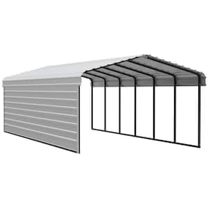 12 ft. W x 29 ft. D x 7 ft. H Eggshell Galvanized Steel Carport with 1-sided Enclosure