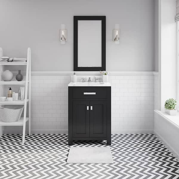 Water Creation Madison 24in.W x 21.5in.D x 34in.H Single Sink Bath Vanity in Espresso with Carrara White Marble Top, Faucet and Mirror