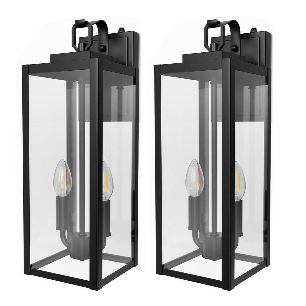 20 in. 2-Pack Modern Matte Black Outdoor Wall Sconce Lantern, Wall Light with Clear Glass Shades for Porches or Patios price history on PriceWatchPro
