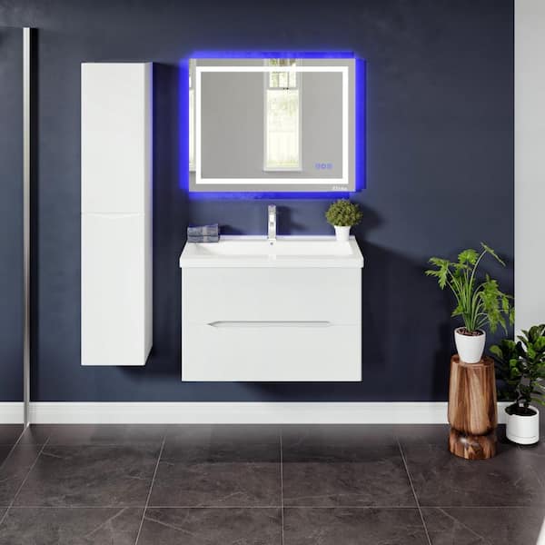 Maui 36 in. Single Sink Floating White Bath Vanity with White Acrylic Top (Assembled)